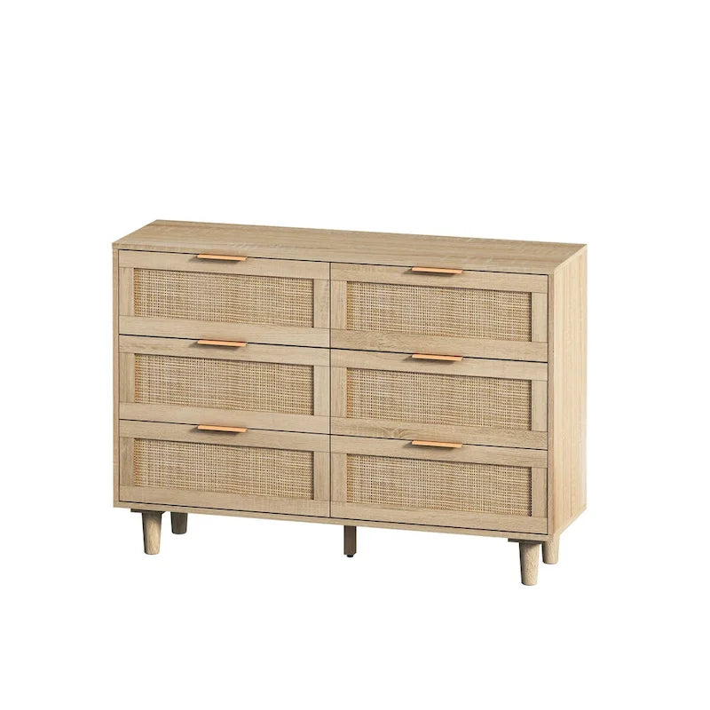43.31-Inch 6-Drawer Rattan Storage Cabinet in Natural