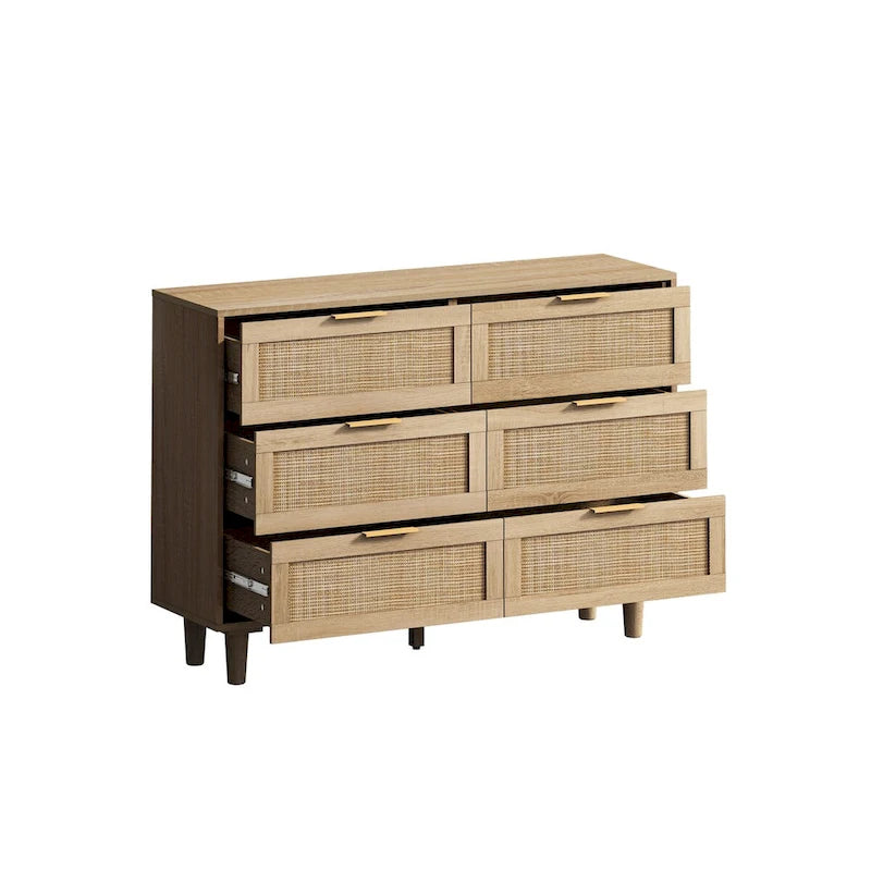 43.31-Inch 6-Drawer Rattan Storage Cabinet in Natural