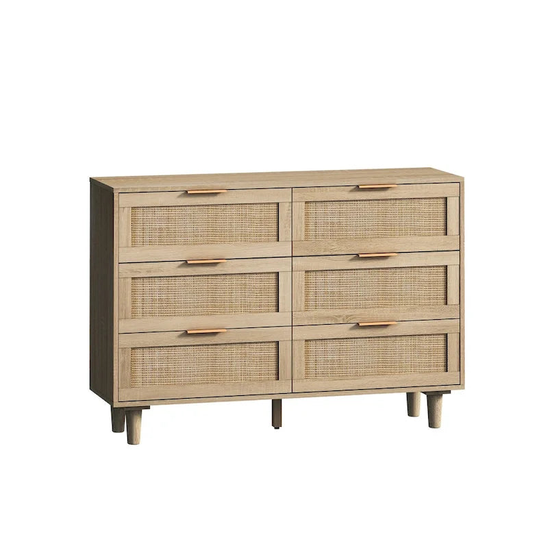 43.31-Inch 6-Drawer Rattan Storage Cabinet in Natural